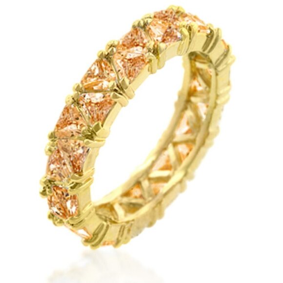 Slim Bonded Goldtone Triangle Trillion Cut Topaz Cubic Zirconia Cz Band Ring 6 - Picture 1 of 3